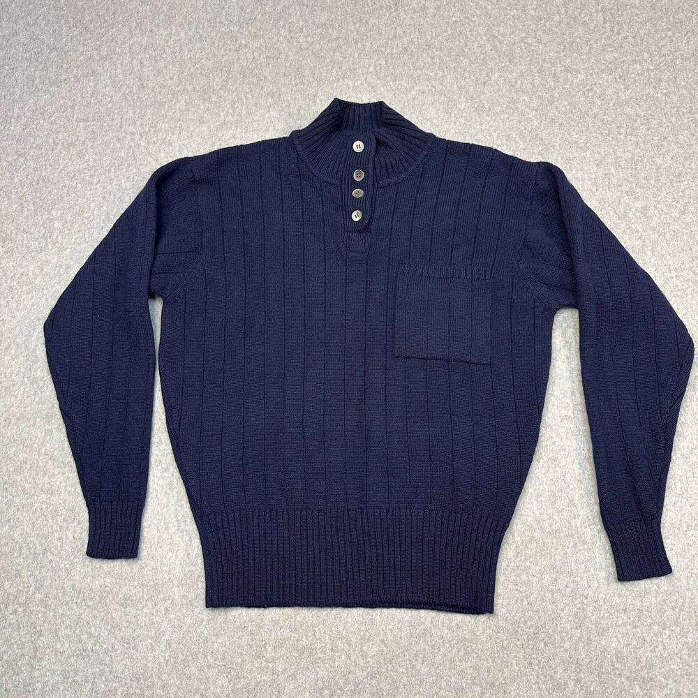 Liz Claiborne Wool Sweater Mens M Navy Blue Rib Knit Mock Neck Pullover VTG